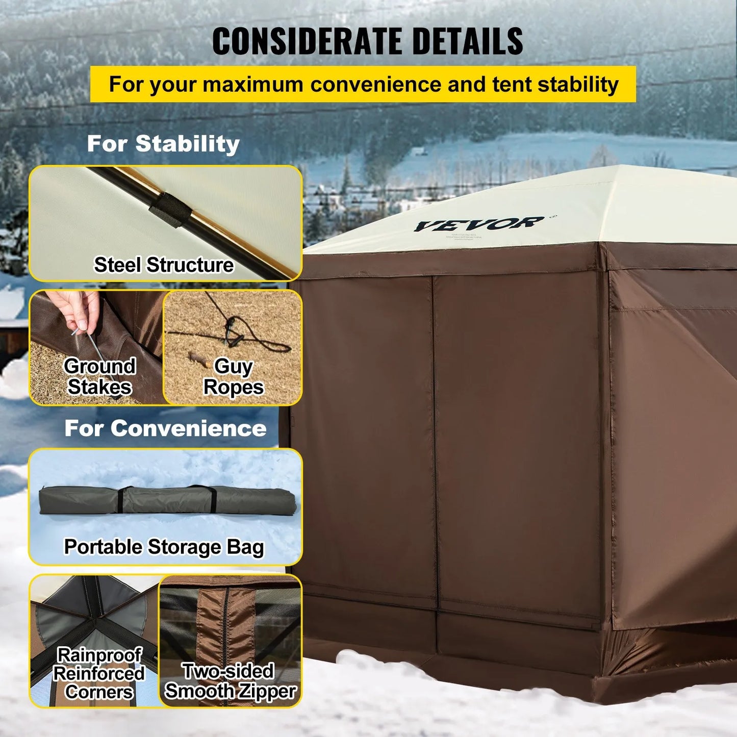 6-Sided Pop-Up Camping Gazebo – Screen Tent for 8, 300D Waterproof, Easy Setup