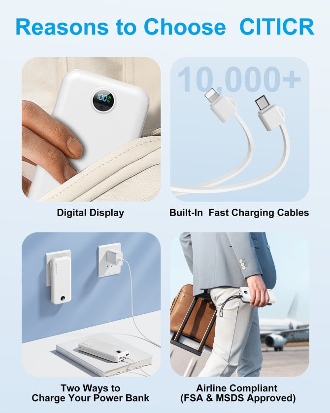 AC Socket For Fast Charging, It Comes With A Dual-wire Digital Display Power Bank