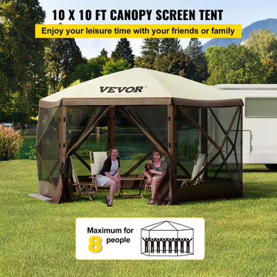 6-Sided Pop-Up Camping Gazebo – Screen Tent for 8, 300D Waterproof, Easy Setup