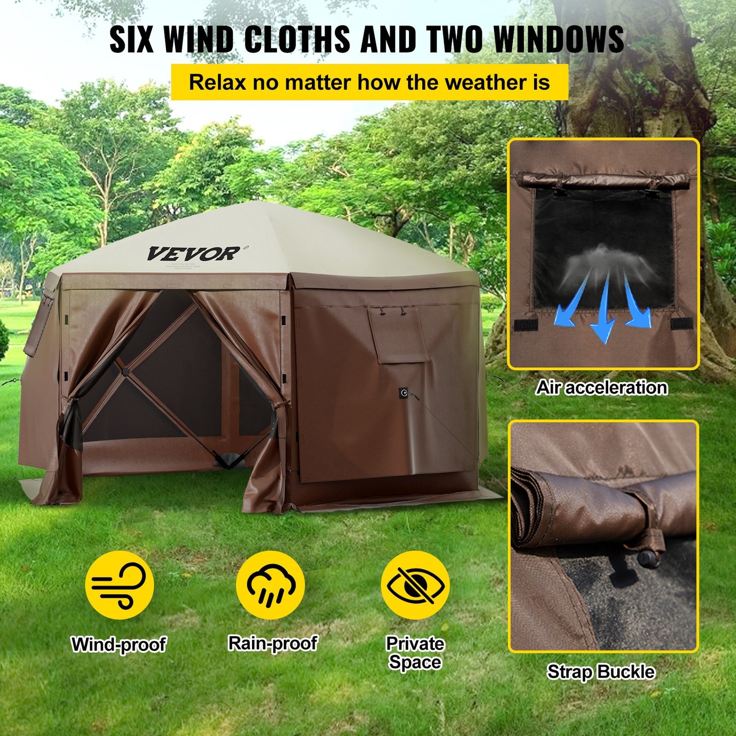 6-Sided Pop-Up Camping Gazebo – Screen Tent for 8, 300D Waterproof, Easy Setup
