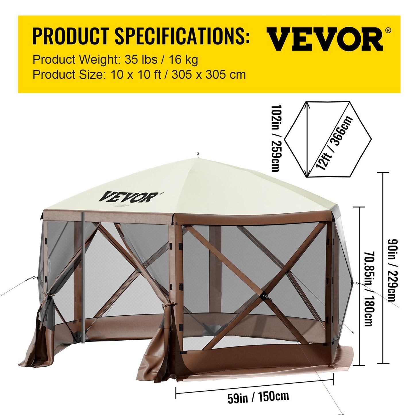 6-Sided Pop-Up Camping Gazebo – Screen Tent for 8, 300D Waterproof, Easy Setup