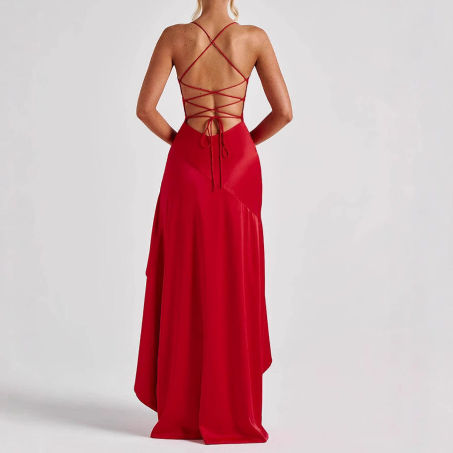 Women's Backless Ruffle Split Maxi Dress – Summer Party Outfit