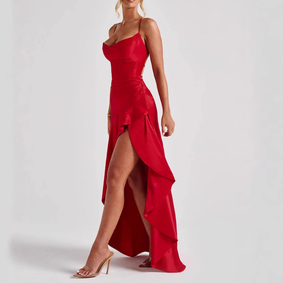 Women's Backless Ruffle Split Maxi Dress – Summer Party Outfit