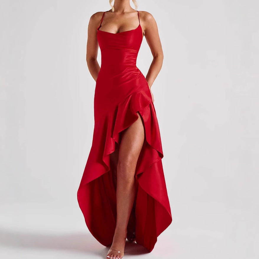 Women's Backless Ruffle Split Maxi Dress – Summer Party Outfit