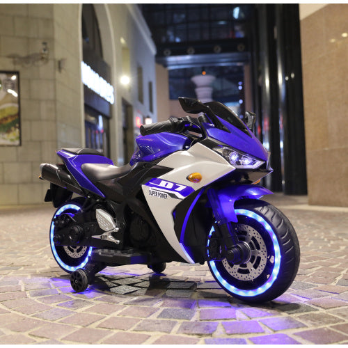 12V Electric Ride-On Motorcycle for Kids – Manual Throttle, Training Wheels, Lighting Wheels