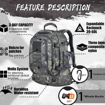 Expandable Tactical Backpack 40-64L – Military, Hiking & Gym Bag