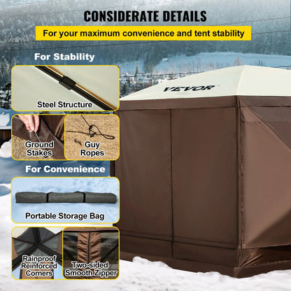 6-Sided Pop-Up Camping Gazebo – Screen Tent for 8, 300D Waterproof, Easy Setup