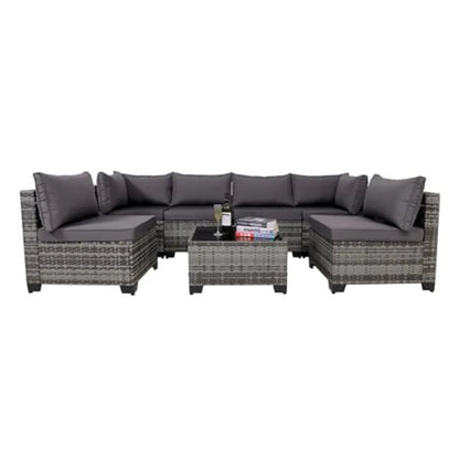 7-Piece Outdoor Rattan Patio Set – Wicker Sectional with Washable Cushions & Glass Table