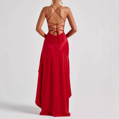 Women's Backless Ruffle Split Maxi Dress – Summer Party Outfit