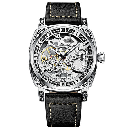 Skeleton Mechanical Men's Watch – Luxury Leather Strap, 30M Waterproof