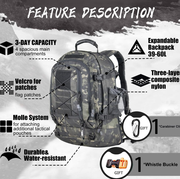 Expandable Tactical Backpack 40-64L – Military, Hiking & Gym Bag