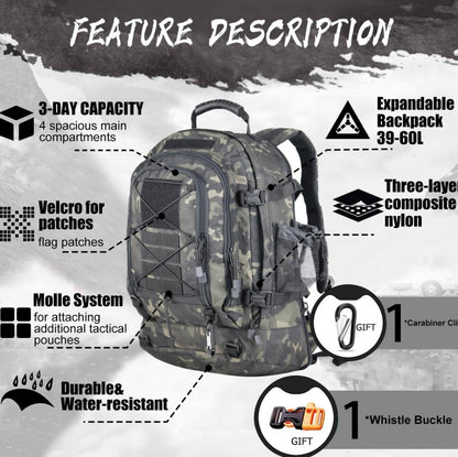 Expandable Tactical Backpack 40-64L – Military, Hiking & Gym Bag