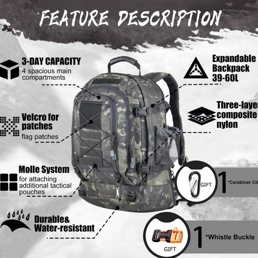 Expandable Tactical Backpack 40-64L – Military, Hiking & Gym Bag
