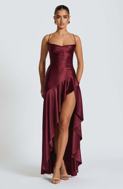 Women's Backless Ruffle Split Maxi Dress – Summer Party Outfit